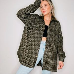 VINTAGE | Wool Thick Oversized Slouchy Woven Grunge Button Down Shirt Jacket